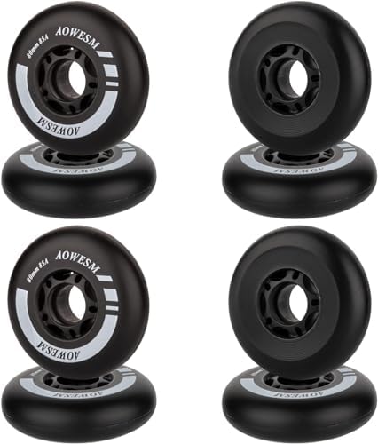 AOWESM Inline Skate WheeIs - Roller Hockey Wheels - Roller Blade Skating Wheel - Inline Skates Replacenent Wheels - 85a Outdoor Indoor - 72mm 76mm 80mm - Black Blue Red - 8-Pack (Black, 80mm Diameter)