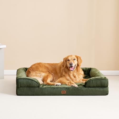 EHEYCIGA Orthopädisches Hundebett Grosse Hunde, 112x81cm, Memory Foam Hundekorb XL, Waschbar Hundesofa Wasserdicht rutschfest, Hundecouch mit Hohem Rand, Dunkel Grün