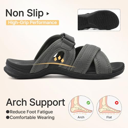 Image of UBFEN Womens Walking Slides Sandals Comfortable | Soft Cushion Footbed, Lightweight Casual, Adjustable Strap, Outdoor, Orthopedic Arch Support
