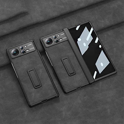 COQUE Phone case for Xiaomi Mix Fold 2 with Tempered Anti-spy Glass Film, Magnetic Folding Closure, All-Around Synthetic Leather Support, and Anti-Drop Protection-Black