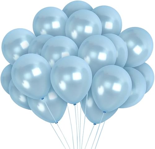 Treasures Gifted Metallic Light Blue Balloons - Baby Blue Balloons, Pastel Blue Balloons 12 Inch - Pastel Latex Balloons, Dusty Blue Balloons - Sky Blue Balloons - Metallic Blue Balloons 100