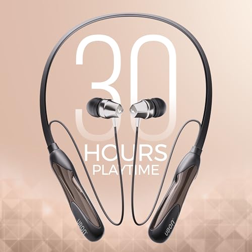 Image of UBON U6 Series Wireless 30 Hrs Playback, Dual Pair, Fast Charge, Magnetic Buds, Bluetooth Neckband with Mic (Black)