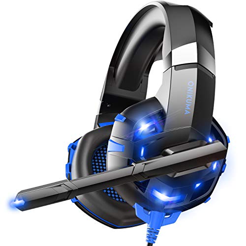 ONIKUMA PS4 Casque pour Xbox/PS 4/PC/Nintendo Switch, casque de jeu avec micro antibruit, son surround 3D, lumière RVB, cache-oreilles en mousse à mémoire de forme (adaptateur Xbox non inclus), bleu