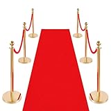 VEVOR Stanchion Post, 6 Pcs Crowd Control Barrier Set with Red Carpet, 4 Red Velvet Ropes, Stainless Steel Gold Stanchion Post Queue with Hollow Base for Theater, Party, Wedding, Exhibition (Gold)