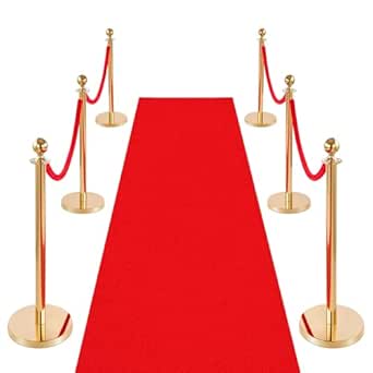 VEVOR Stanchions and Velvet Ropes 6Pcs with Stainless Steel Posts and Red Carpet