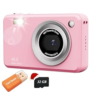 Digital Camera, FHD Camera with 32GB Card, Lanyard, 16X Zoom Anti Shake, 48MP Compact Portable Small Point Shoot Camera Gift for Student Children Teen