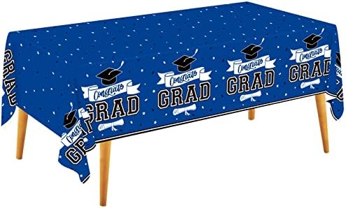 DAZONGE Blue Graduation Party Decorations 2023, 2 Pack Large Graduation Tablecloth (54”x110”), Spill-Proof Graduation Decorations 2023, Congrats Grad Table Covers for Party Supplies