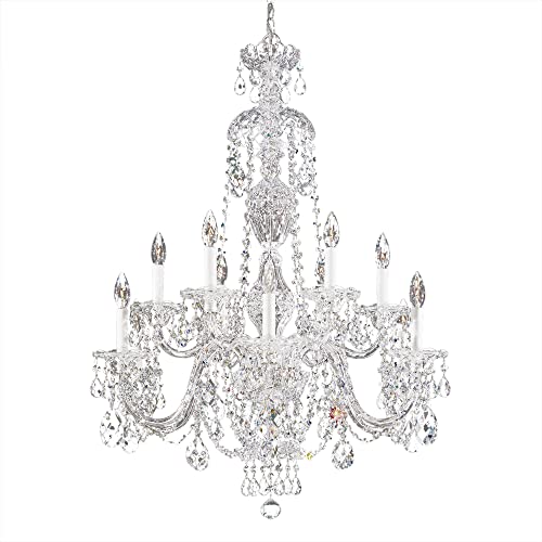 Schonbek Sterling 12 Light 29in x 38in Chandelier in Silver with Clear Heritage Hand-Cut Crystal