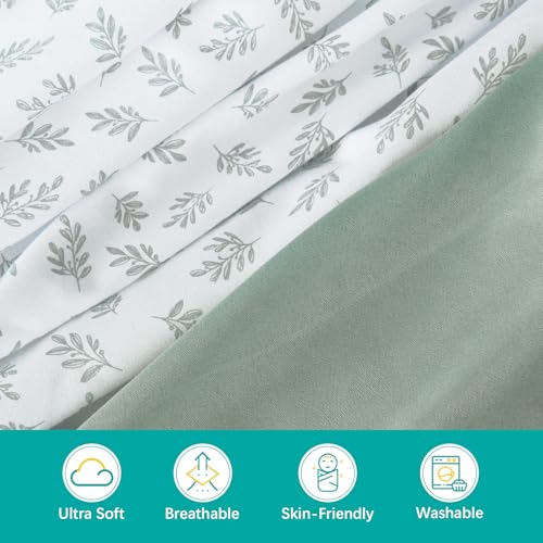 Mini Crib Sheets 4 Pack for Baby Boys & Girls, Neutral Mini Crib Sheet Fitted 38'' x 24'' for Standard Mattress, Ultra Soft Material Baby Mini Sheet, Aqua Leaf