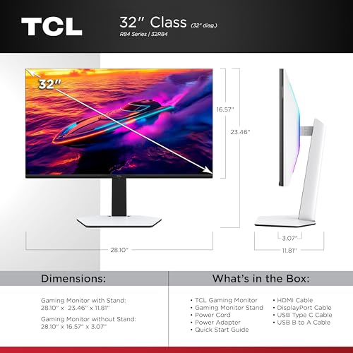 Image of TCL 32 inch R84 Series 4K UHD HDR QD-Mini LED Gaming Monitor (32R84, 2025 Model) Halo Control System, 165Hz Refresh Rate, LD1400 Precise Dimming, HDR1400 Brightness, 1ms, AMD FreeSync, NVIDIA G-SYNC