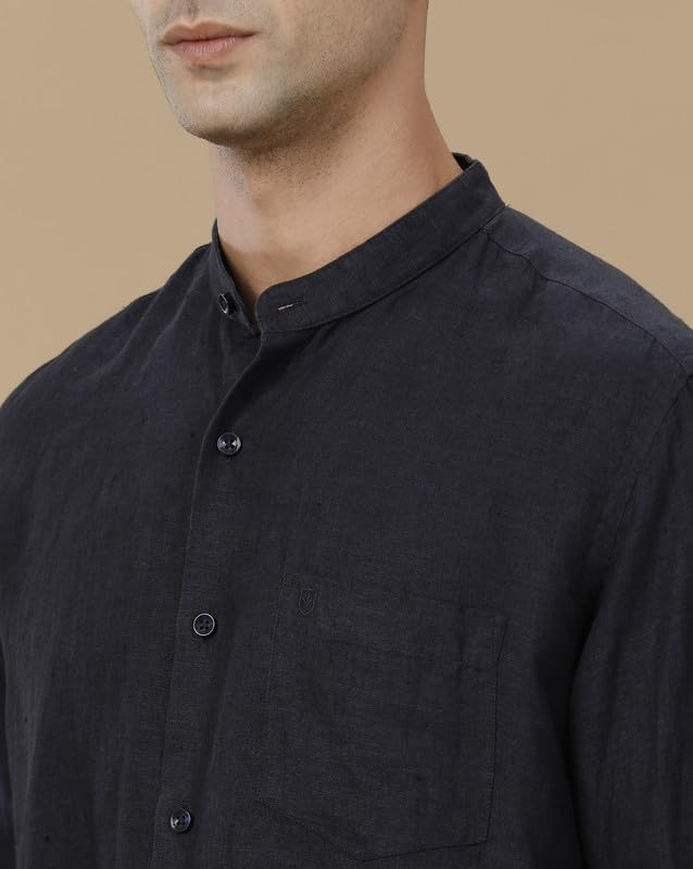 Image of Linen Club Men's Pure Linen Chambray Contemporary Fit Full Sleeve Casual Shirt