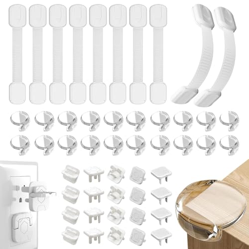 Kit de seguridad para bebe en casa 50 Piezas - Protectores de Enchufe, Protectores de Esquinas y Cierres de Seguridad para...