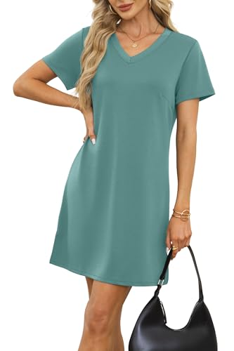 Image of RUMIA Summer Dresses for Women 2026 V-Neck Casual Sundresses T-Shirt Dress
