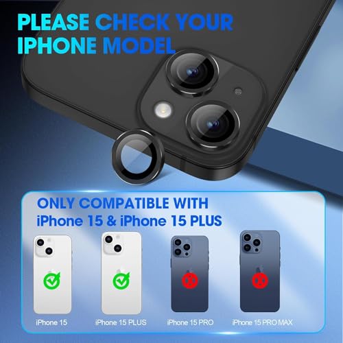 Image of Skinomi Camera Lens Protector Compatible with iPhone 15 [Anti-Scratch] Premium Tempered Glass Film Aluminum Alloy Lens Ring Cover, Black Titanium