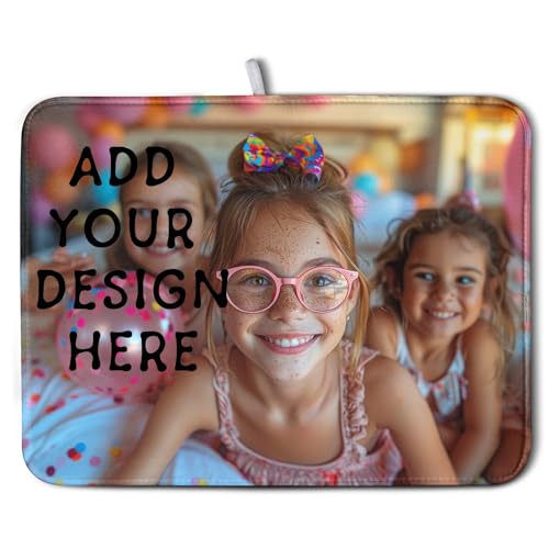 Customized Microfiber Fabric Dish Drying Mat for Kitchen Counter 16x18 Inch,Custom Any Photo or Text Drying Mat Personalized Dish Drainer Mat Super Absorbent Dish Rack Pad for Coffee Bar Sinks