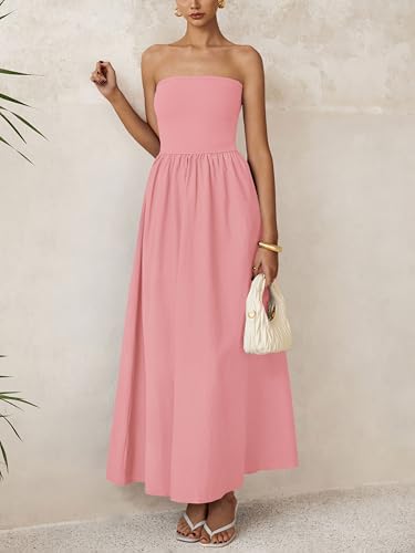 Image of PRETTYGARDEN Women 2026 Summer Elegant Strapless Maxi Dress Tube Top Dress A Line Flowy Long Wedding Party Cocktail Dresses