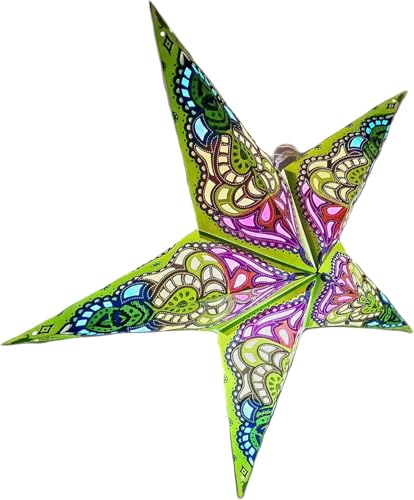 Image of Paper Star Lantern Lampshade, 60 cm, Hanging Decorations for Christmas, Wedding, Home, Party (Glitter Lime Green)