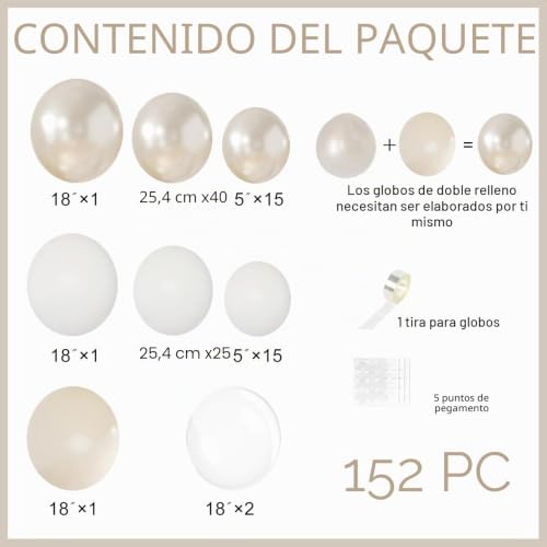 Miniatura 2 de Kit Arco Globos Blanco Perlado, 162 Piezas Globos Látex Blanco Con Globos Perlado Beige Transparente Para Cumpleaños, Baby Shower, Bodas, Bautizo, Despedida De Soltera, Graduación Decoración Fiesta