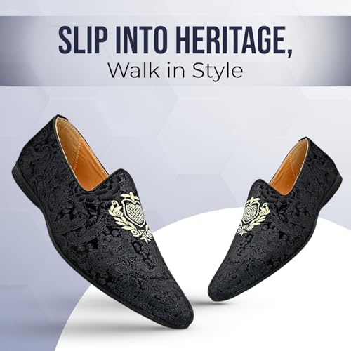 Image of San Frissco Men's Formal Loafers with Velvet Embroidered Design Trending Shoes /Moccasins Jutti for Festive, Wedding, Party Slip-On Loafers /Stylish Lightweight and Comfortable Mojaris