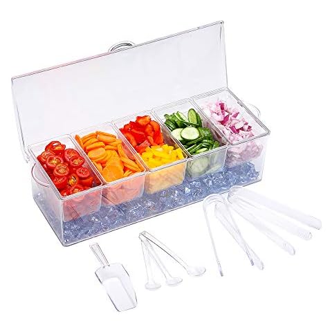 VWMYQ Condiment Server, Tray, ice Party Serving bar, Chilled Caddy, bar Garnish Holder on ice, Dispenser, Salad Platter, Compartment Tray with lid Cover