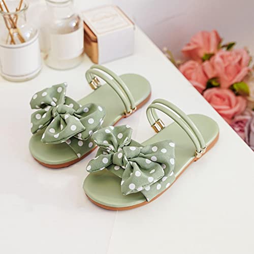 Girls' Sandals Summer Children's Soft Sole Shoes Fashion Girls' Bow Princess Shoes Baby Beach Shoes Youth Slides (Green, 33)4