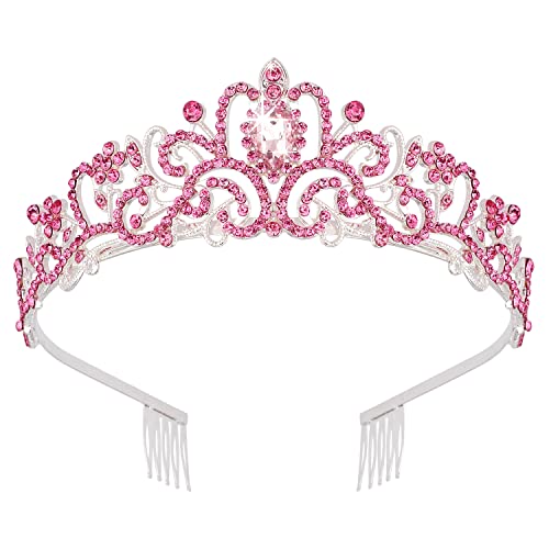 Didder Silver Tiara and Crowns for Women Pink Crystal Tiara with Combs for Women and Girls Elegant Princess Crown for Birthday and Wedding Parties