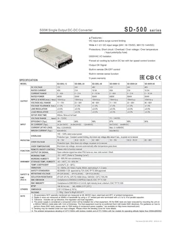 Convertisseur DC-DC SD-500L-12 robuste alimentation fermée 500 W haute efficacité