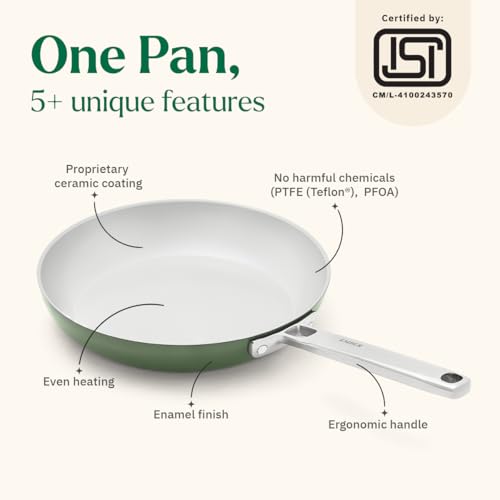 Image of Ember Cookware Arcilla Ceramic Frying Pan 24cm | Non Stick Induction Cookware | Non Toxic Pan | ISI Certified | Ceramic Fry Pan for Cooking | Steel Handle | 5-Year Warranty | Green