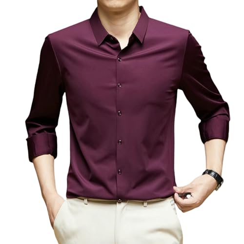 Camisa de manga larga de seda de hielo para hombre, informal y sin costuras