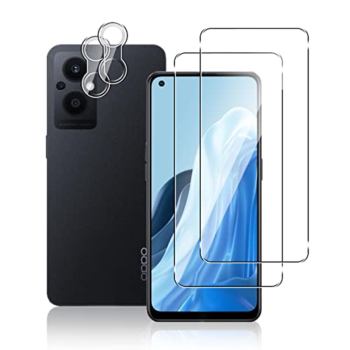 TUTUO [2+2 Pièces] Compatible avec OPPO Reno 8 Lite 5G Verre Trempé Protection écran + Caméra Arrière Protecteur, Protection Ecran [sans Bulles] [Anti-Rayures] [HD] [Facile à Installer] Cover