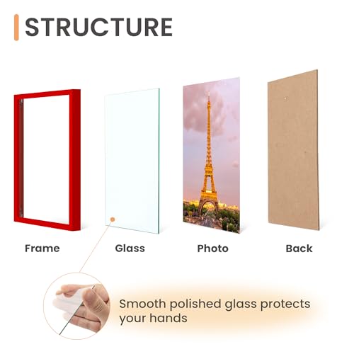 Image of upsimples 5x7 Picture Frame Glass, Thin Border, Red Photo Frames, 3 Pack