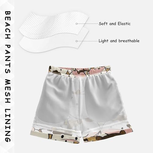 Cute Cartoon Cow Boys Swimming Shorts Youth Teen Beach Board Shorts Drawstring Lined Swimwear 2T4