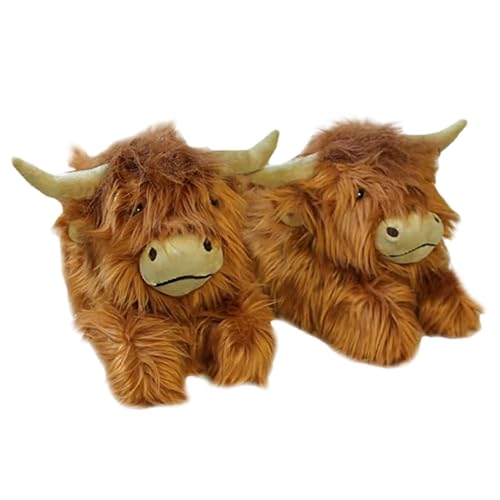 Yonuaret Zapatillas de vaca Highland, zapatillas de vaca zapatillas de casa cálidas de felpa para mujer, hombre, animales de peluche, zapatillas lindas de dibujos animados, para interior y exterior, M