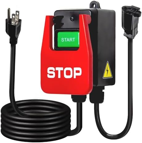 POWERTEC 120V Paddle Switch, 15 Amps at 120 Voltage w/5.5 Ft Power Cord, Large Knee Paddle for Power Tools,Fits Table Saw, Router Table, Drill Press, Bench Saw, Bandsaw (71754)