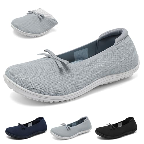 Geweo Barfuß Ballerinas Damen Elegant Barfußschuhe Flache Schuhe 37-42 EU | Breite Füße, Atmungsaktiv, Waschbare Damenschuhe, Herausnehmbare Einlegesohle, Flache Slip On Sommer Schuhe, Leicht Flexibel