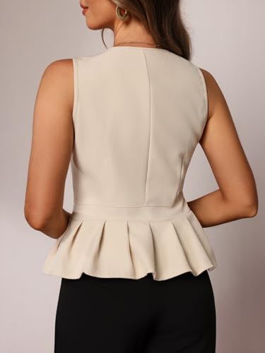 Women's Pleated Wrap V Neck Suit Vest Elegant Button Front Sleeveless Blazer2