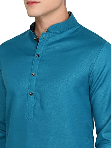 Image of Men's Silk Blend Peacock Blue Solid Kurta | Easy to Wear Ethnic Designer Kurta for Any Occasion