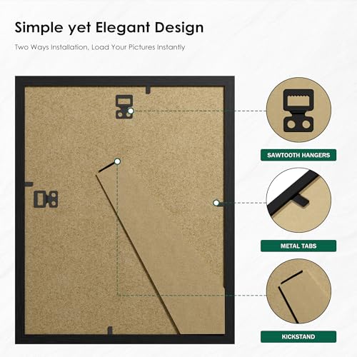 PEALSN 8x10 Picture Frame Set of 6, Black Picture Frames with HD Plexiglass,Wall Gallery Photo Frames for Wall Mounting or Tabletop Display, Black Woodgrain