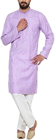 Sojanya (Since 1958 Men's 100% Cotton Linen Striped Kurta Pyjama Purple
