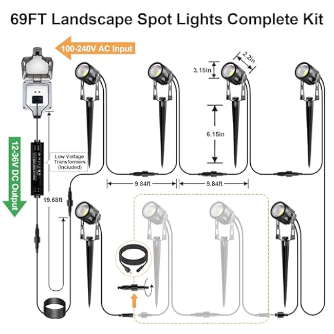 Outdoor LED Landscape Lighting 3W 2700K Landscape Spotlights 6 Pack