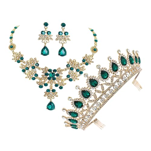 Conjunto de collar y pendientes verdes Hohopeti de aleación y pedrería para mujer