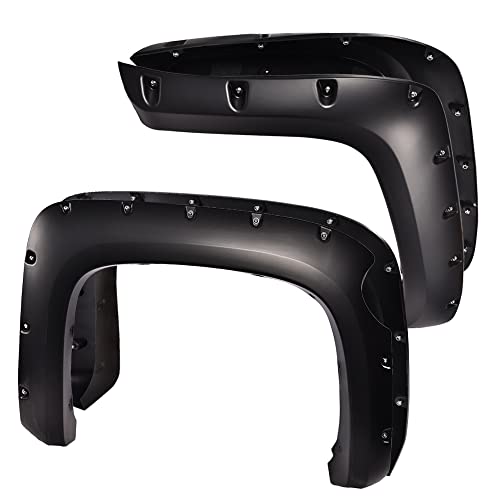 PIT66 Fender Flares, Compatible with 07-13 Chevy Silverado 1500 (ONLY Fit 5'8" Bed, NOT Fit 6.5'/8' Bed), Paintable Smooth Matte Black Pocket Riveted Style Wheel Flares Set, 4 Pcs