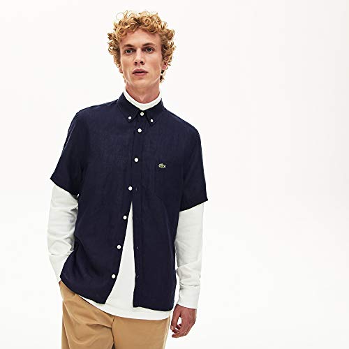 Camisa masculina Regular Fit em linho, Azul Marinho, 40