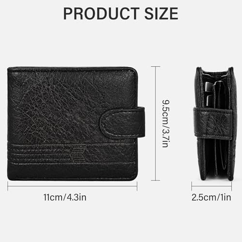 Wallet for Men, PU Leather Wallet Minimalist Bifold Wallet with Coin Pocket ID Window 5 Card Slot 2 Cash Slot (Black)2