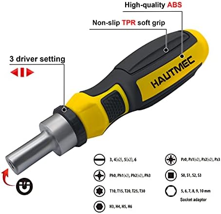 HAUTMEC Smart 38-Piece Ratchet Wrench and Screwdriver Set, Ratchet Tools Set in Qulity Steel Material with Smart Convenient Open Case, for DIY and Contractor's Repairing HT0164-UK