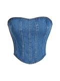 Floerns Women's Denim Strapless Asymmetrical Hem Zip Up Sleeveless Crop Tube Top Blue Medium