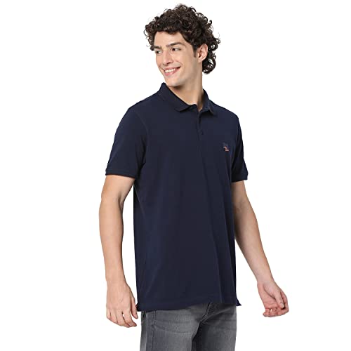 Image of Spykar Men's Slim Fit Polo Neck Half Sleeve Solid Casual T-Shirt