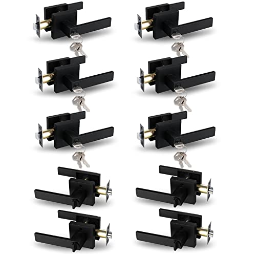 NEWBANG HARDWARE Square Heavy Duty Handle Matte Black Door Lock with Keys for Entrance,USHTL01-BM-ET-10P