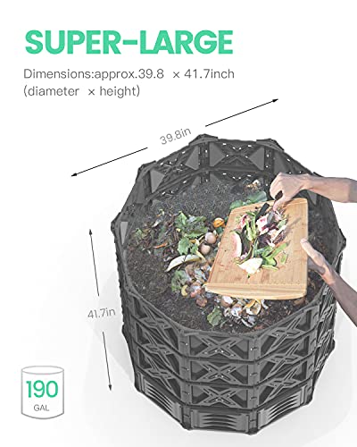 Large Compost Bin - 190 Gallon (720 L) Garden Composter With Better Aeration System, Easy Assembling / Bpa Free/ Sturdy/ Outdoor Compost Tumbler #TOP4