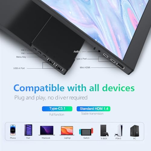 Image of 15.6 inch Portable Monitor for Laptop, External Monitor with HDMI Type-C, Eye Care,Ultra Slim Travel Screen for Laptop Phone PS4 /5 Xbox Switch, Ideal for Soccer Game Day Watch Party